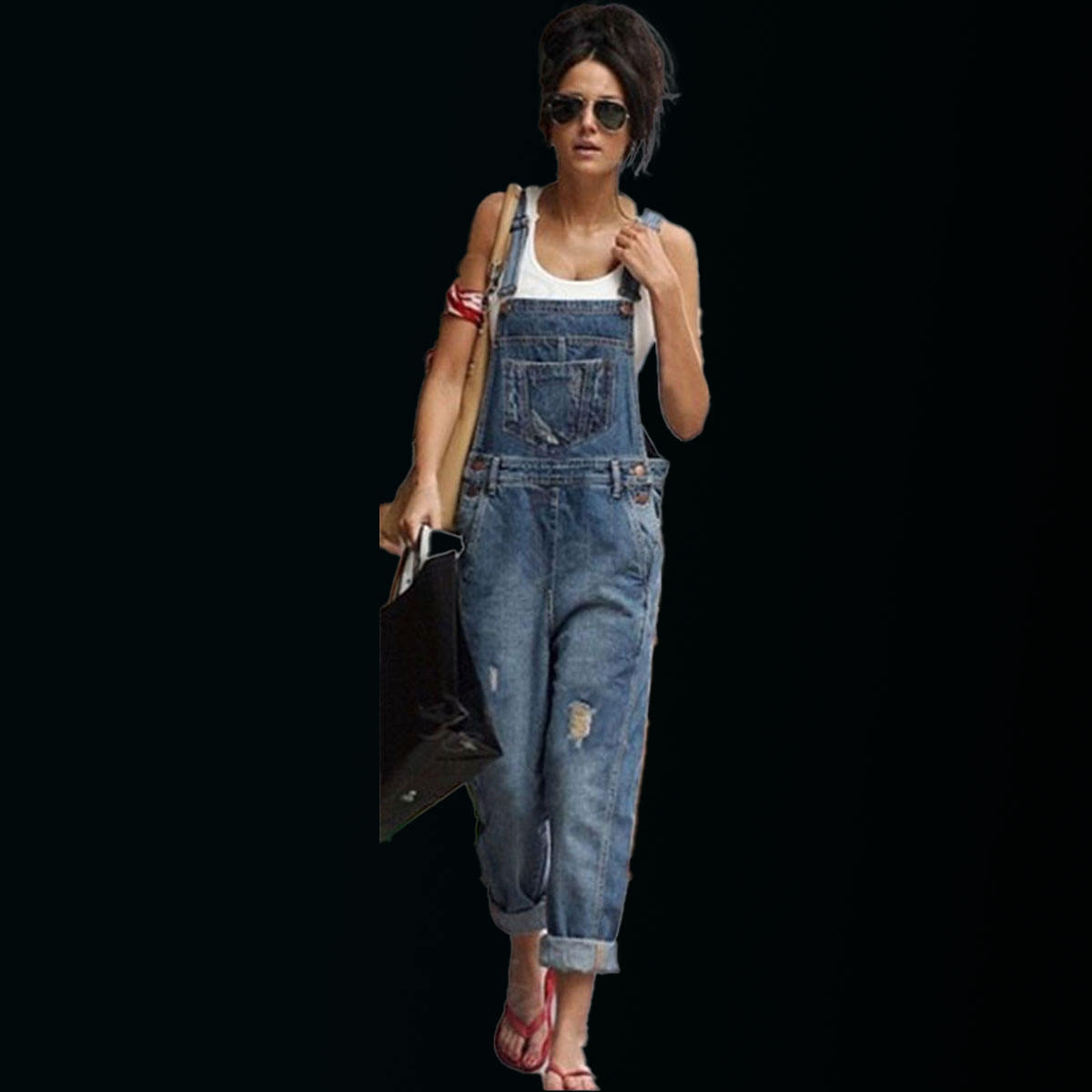 Best Selling Wholesale Ladies Ripped Jeans Overall High Quality