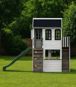 Tour de jeu en bois pour l'extérieur, aire de jeux de jardin, structure d'escalade en bois, ensemble de balançoires, échelle d'escalade en corde pour enfants avec accessoires en plastique - Product Image 3