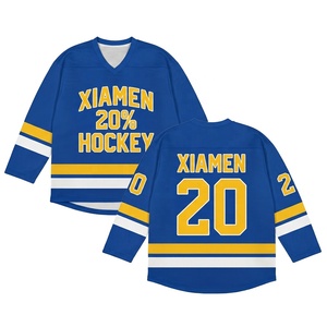 Maillot de hockey sur glace rétro classique personnalisable bleu jaune en maille respirante pour équipe - Product Image 1