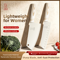 Ensemble de 2 couteaux Santoku et Hachoir en acier inoxydable avec revêtement blanc crème – Couteaux de cuisine pour la cuisine familiale et les réceptions – Vente en gros
