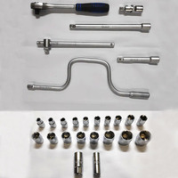 Boîte à outils en fer en gros, douilles de 1/2 pouce, 24 pièces, ensemble d'outils de réparation automobile, douilles, clés à douilles