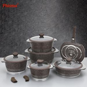 Ensemble de casseroles de luxe en aluminium moulé sous pression antiadhésif pour cuisine, revêtement antiadhésif en marbre haute température, revêtement en granit - Product Image 1