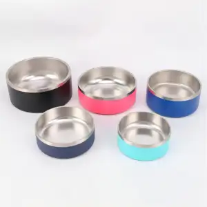 12oz 32oz Double Walled Stainless Steel Pet Food Bowl Vacuum Insulated Dog Bowl with Non-Slip Grip