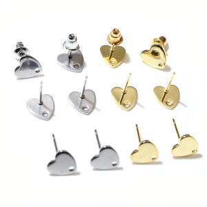 INTODIY Edelstahl 8mm 2-Farben Herzförmige perforierte Ohr nagel basis Diy Ohrring Zubehör ohne Ohr stöpsel - Product Image 5