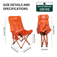 Chaise de camping pliable en métal au design moderne avec dossier haut pour les voyages en plein air, le jardin, le barbecue, les parcs