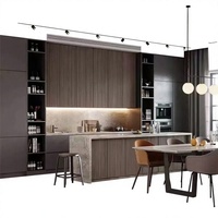 Ensemble complet de cuisine moderne en MDF sur mesure, avec îlot de rangement modulaire en bois, panneaux de porte en mélamine et tiroirs