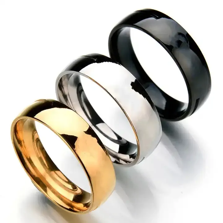 Anello a sfera interno ed esterno in acciaio nero largo 4mm 6mm anello curvo liscio in acciaio inossidabile per uomo donna