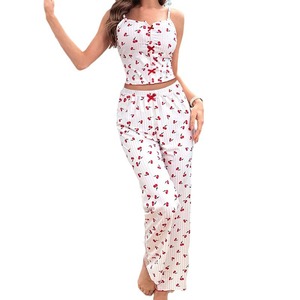 Pijamas finos sexis americanos europeos, pijamas sin mangas de malla trasera de belleza transparente, <span class=keywords><strong>tirantes</strong></span> con estampado de corazón, cintura elástica - Product Image 5