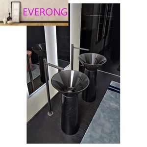 Conception artistique d'évier debout de bassin de marbre noir naturel pour l'hôtel de salle de bains utilisé - Product Image 2