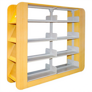 Meubles de bibliothèque scolaire en bois et métal, étagère à livres réglable à 4 niveaux double face avec support latéral - Product Image 5