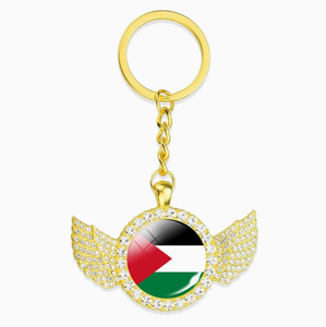 Porte-clés drapeau palestinien personnalisé en gros à bas prix, avec ailes d'ange entièrement en strass, pendentif décoratif pour sac à dos - Product Image 1