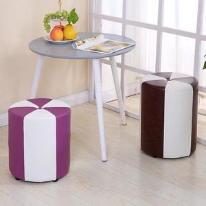 Tabouret rond moderne en cuir, ottoman en bois massif, banc à chaussures, meuble de salon pour adultes, enfants et personnes âgées - Product Image 1