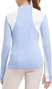 Veste équestre à séchage rapide pour enfants-Manches longues, trous pour les pouces, UPF50, style d'équitation à demi-fermeture éclair pour filles - Product Image 4