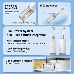 <span class=keywords><strong>Brosse</strong></span> à dents électrique intelligente portable 2-en-1 OEM ODM à faible bruit (72 dB) <span class=keywords><strong>avec</strong></span> irrigateur buccal, batterie rechargeable 1500 mAh, étanche IPX7 pour la maison et les voyages - Product Image 2