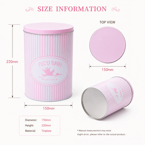Lata Redonda de Metal para Regalo de Bebé con Estampado de Cigüeña a Rayas Rosas, Lata de Metal Vacía Personalizada para Almacenamiento de Productos para el Cuidado de la Piel del Bebé - Product Image 3