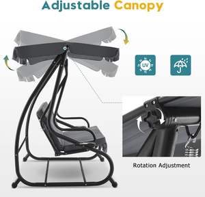 เก้าอี้แกว่งลาน 3 ที่นั่งแกว่งกลางแจ้งพร้อมโครงเหล็กหลังคาสปรับได้ชุดแกว่งระเบียงสําหรับระเบียงข้างสระหลังบ้าน - Product Image 4