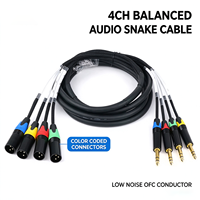 Kabel Audio Snake 4 Saluran ABCCABLS, 3Pin XLR Male ke Jack TRS 6.35mm 1/4 Inch, Kabel Audio Panggung Multi Core Seimbang