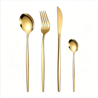 Ensemble de couverts en acier inoxydable 430 doré, style portugais, finition PVD dorée, poli à la roue, 4 pièces (couteau, fourchette, cuillère)