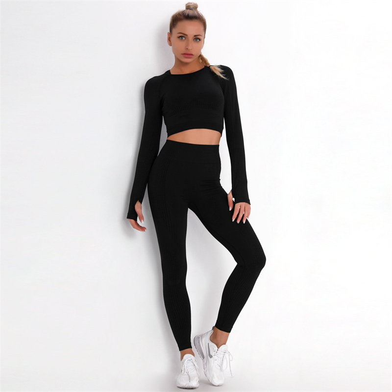 Fashion Modern Breathable Workout Clothing Women Active Wear Yoga Set 7 colors Long sleeve