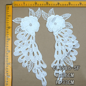 Dentelle Appliques Paire Belle Venise Fleur Design Brodé Décolleté Appliques - Product Image 2