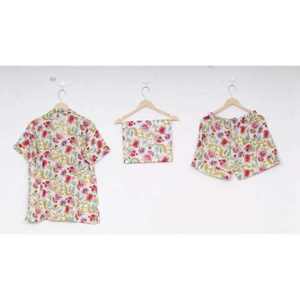 Conjunto de Pijama Corto de Algodón Satinado con Estampado Floral, Transpirable, para Mujer, Venta al Por Mayor - Product Image 3