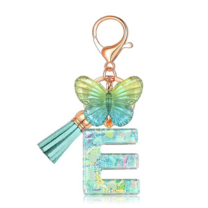 Llavero con Letra A de Mariposa Verde Menta, Colgante Acrílico Brillante con Borla, Estilo Fresco para Bolsos y Llaves - Product Image 2