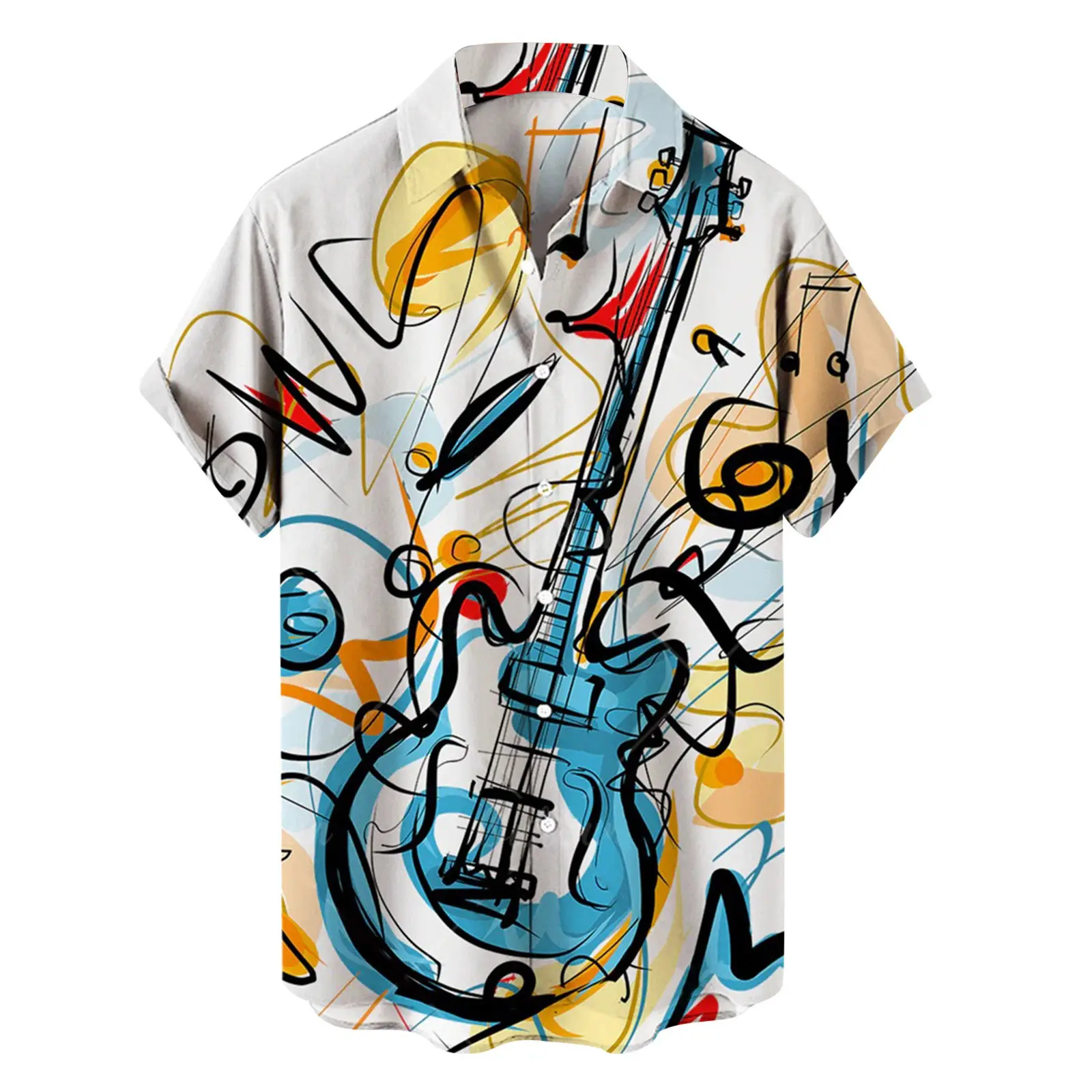 Summer Men Hawaiian Shirts Digital 3D Music Guitar Printed Tops Clothing Fashion Casual Oversize Collar Rock And Roll Blouses