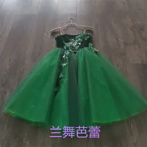 Professional Unique Design High Quality Custom Size Kids Girls Women Adult Velvet Green Long Ballet Romantic Tutu Dress