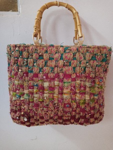 Sac fourre-tout bohème fait main en jute pour femme, avec motif tissé perlé, fermeture éclair, écologique, sacs à bandoulière décontractés - Product Image 6