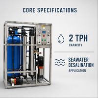 Système de purification d'eau par osmose inverse Two Whale avec réservoir sous pression 2 tonnes/heure, pompe PLC, moteur, machine pour eau de mer haute pression 2kW