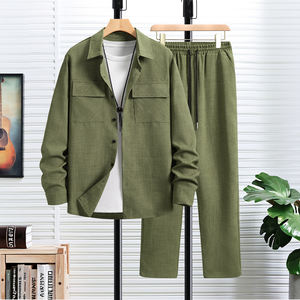 طقم رجالي قطعتين أنيق وعصري للمناسبات الكاجوال: بدلة أنيقة للموظفين بياقة مطوية، قميص بأكمام طويلة، وبنطلون كاجوال للرياضات الخارجية - Product Image 4