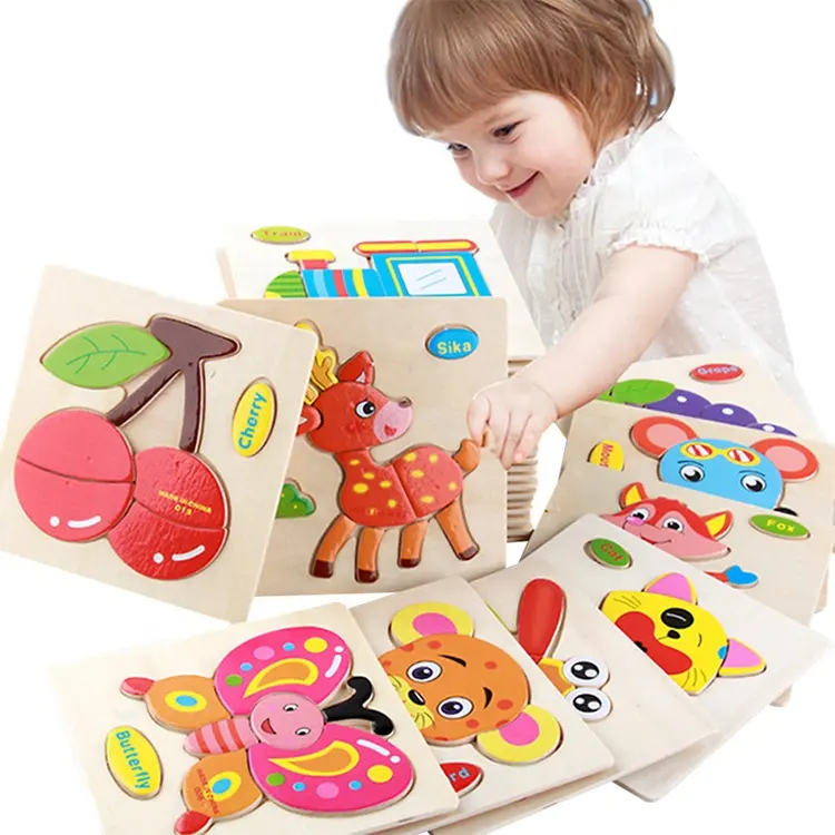 Promotional Best Popular 3D Wooden Eco-Friendly Cartoon Children Jigsaw Puzzle