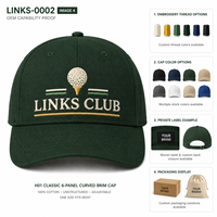Gorra de Béisbol Verde de 6 Paneles con Visera Curva y Emblema de Golf, Bordado Personalizado, Tela Común, Unisex, para las Cuatro Estaciones, Directo de Fábrica