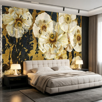 Papier peint mural floral 3D élégant noir et or sur mesure pour villa, hall d'hôtel, appartement, décoration murale de luxe, décoration intérieure