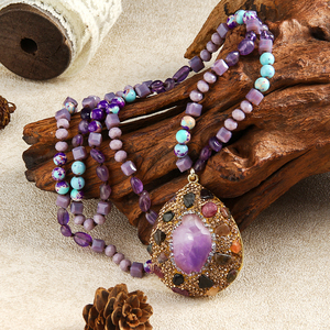 Nuevo Collar de Lujo Ligero y Elegante Estilo Bohemio para Mujer, con Piedra Natural de 6mm, Nudo de Cristal, <span class=keywords><strong>Colgante</strong></span> de Arcilla, <span class=keywords><strong>Amatista</strong></span> y Mineral de Hierro - Product Image 5