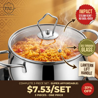 Ensemble de 3 ustensiles de cuisine en acier inoxydable pour la vente en gros : Casserole à lait 16 cm, Casserole à sauce 20 cm, Poêle à frire 22 cm, Compatible induction, pour la cuisine domestique