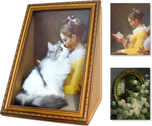 Casa para Gatos con Diseño de Pintura Famosa – Casa de Cartón de Doble Cara con Rascador y Marco de Arte Vintage - Product Image 1