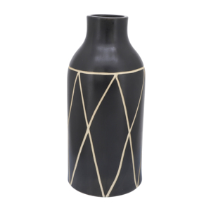 Elegante Vaso a Bottiglia in Ceramica Nera, Design Geometrico Moderno per Arredamento Casa, Soggiorno e Camera da Letto - Product Image 1