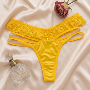 Culottes string en dentelle pour femmes, couleur unie, bretelles croisées sur les côtés, taille basse, élégantes, en satin, sexy, pour dames - Product Image 4