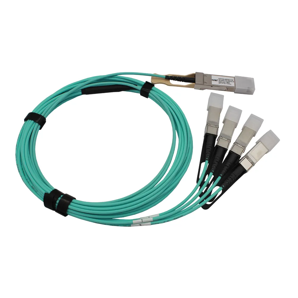 สายเคเบิลออปติคอลที่ใช้งาน QSFP28ถึง4xSFP28 100G 40G 25G 10G สายออปติคอลที่ใช้งาน AOC Cable