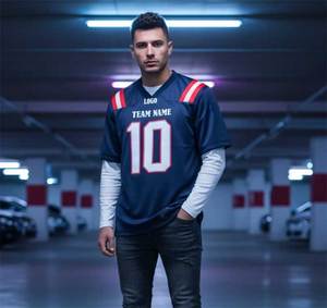 Maillot de football personnalisé respirant à motif étoile triangulaire, bleu marine, rouge cramoisi, argenté, prêt à être expédié, sélection par image, livraison express - Product Image 1
