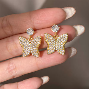 Pendientes de Moda para Mujer, Joyería de Fiesta, Chapados en Oro de 18K, con Esmalte y Circonitas Brillantes, Diseño de Mariposa - Product Image 5