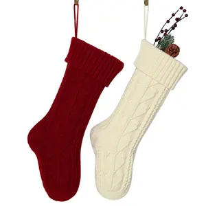 18'' Knit Christmas Stockings Woven Stockings Christmas Decorations White/Red