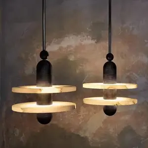 28CM di lusso moderno lampadario in ottone oro lampada a sospensione doppia con marmo alabastro naturale luce pendente soggiorno arredamento per la casa