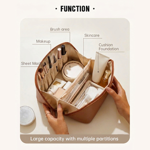 Sac de maquillage en <span class=keywords><strong>cuir</strong></span> PU de haute qualité, fermeture éclair étanche, trousse de toilette professionnelle, <span class=keywords><strong>pochette</strong></span> de rangement cosmétique de voyage pour hommes et femmes - Product Image 2