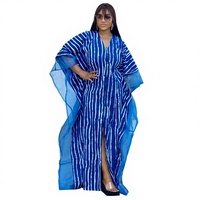 Nouvelle Robe Décontractée Femme Européenne et Américaine à Rayures Imprimées Col V Trois-quarts pour le Moyen-Orient et l'Afrique