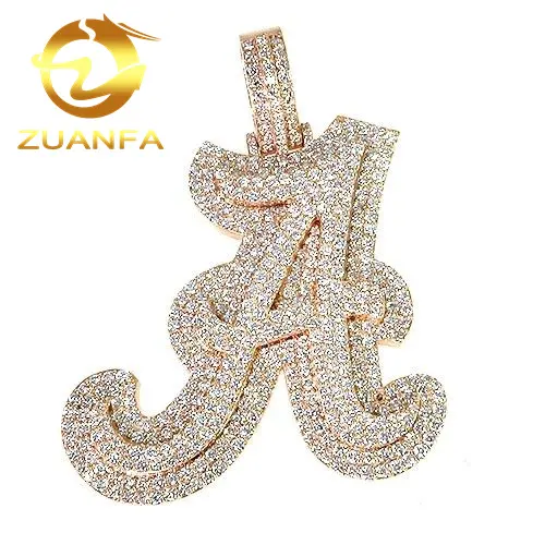New Design Font S925 Sterling Silver 14K Real Solid Gold Hip Hop Iced Out Moissanite Diamond Initials Letter Pendant