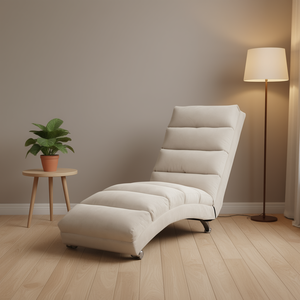 Chaise longue ergonomica in lino con gambe affusolate per ufficio, soggiorno, camera da letto, design moderno, imbottitura in schiuma - Product Image 2