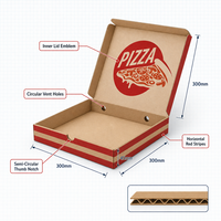 Boîte à pizza personnalisée en carton ondulé naturel avec couvercle à encoche, rayures rouges, résistante à la graisse, ventilée, imprimée, pour vente à emporter, MOQ 500 pièces