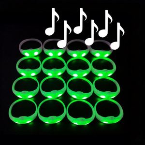Sound Activated Voice Control <b>Silicone</b> <b>Waterproof</b> LED Wristband 15 Colors Flashing Light Bracelet For Music Festival Nightclub - Product Image 1
